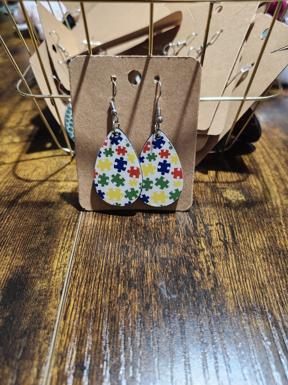 Teardrop Puzzle Piece Autism Awareness Earrings - Multicolor